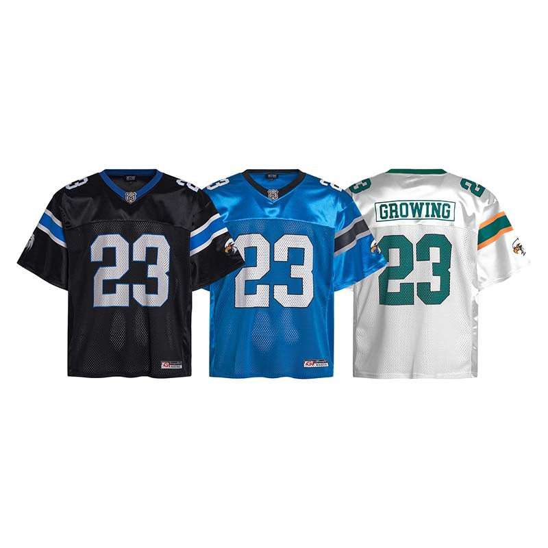 Alphabet printed hollow mesh V-neck jersey